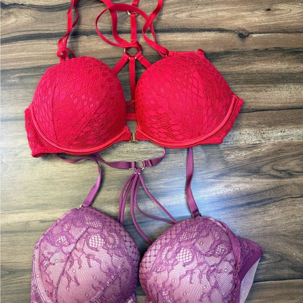 Victoria secret bomb shell 34B Lace Push-Up Bra with Strappy Back set 2